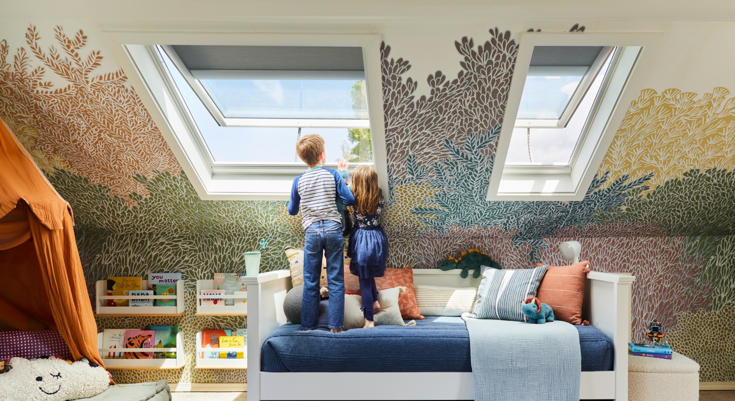 VELUX Electric Fresh Air Skylight Systems — hardwired, remote-controlled, with pre-installed room-darkening shade