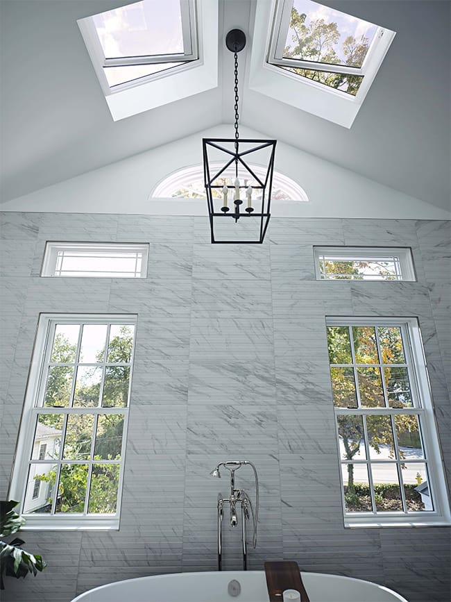Bathroom skylights at roof ridge