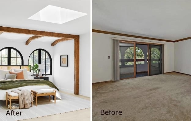 Bedroom before and after skylight