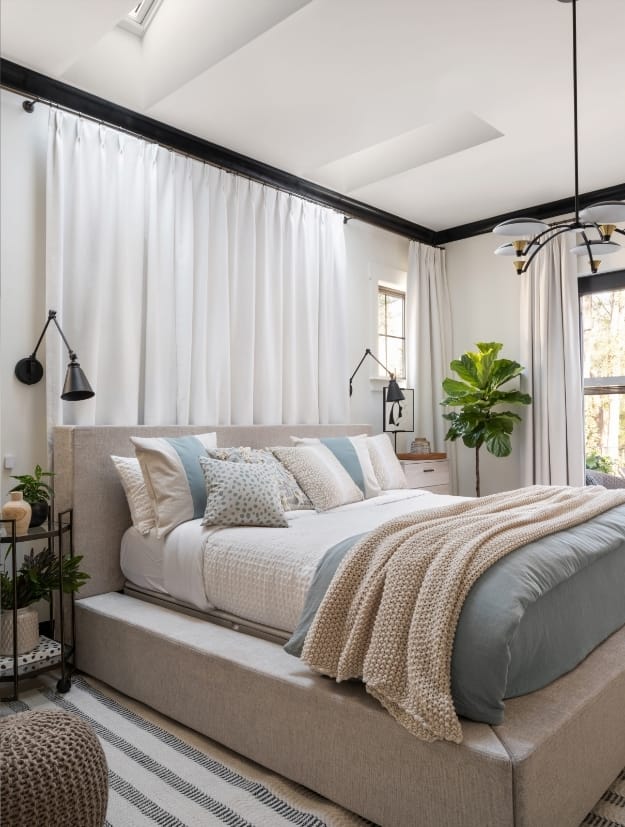 Bedroom white blue skylights