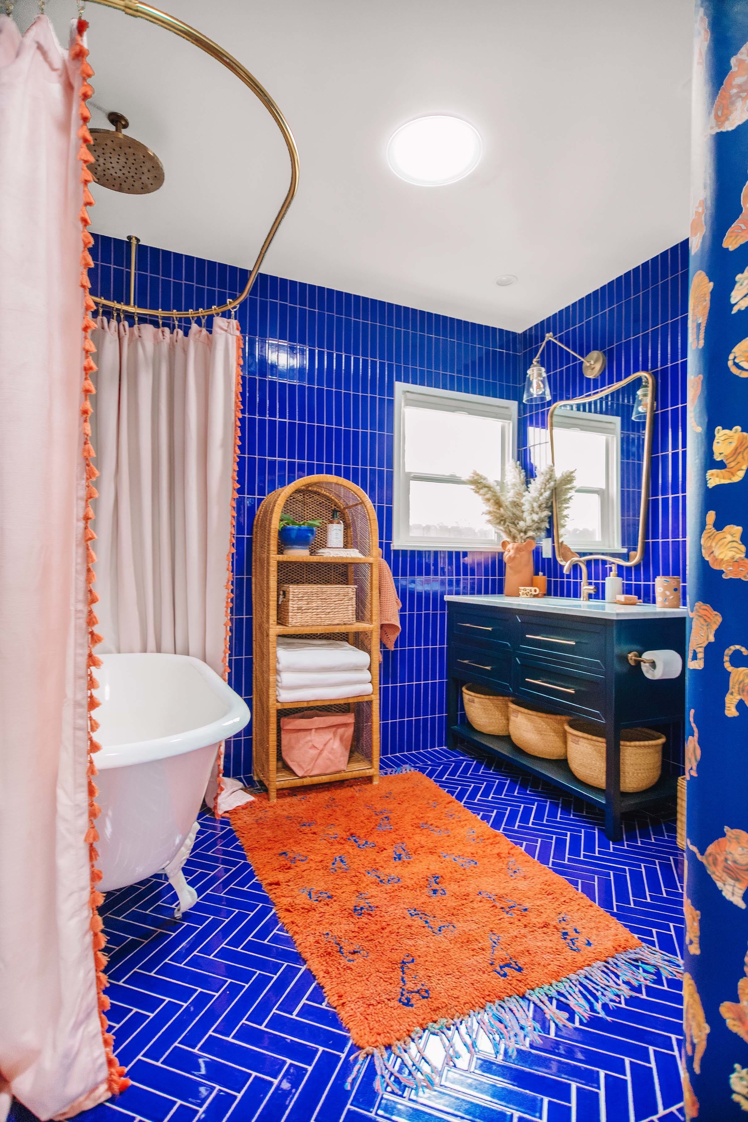 Blue and Terracotta Guest Bathroom Sun tunnel skylights