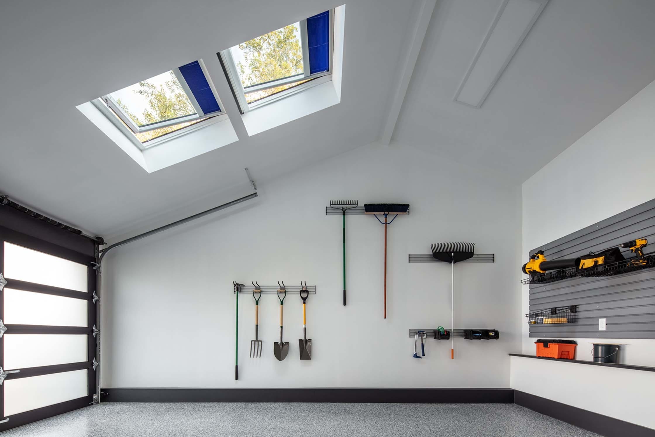 Garage two skylights translucent door