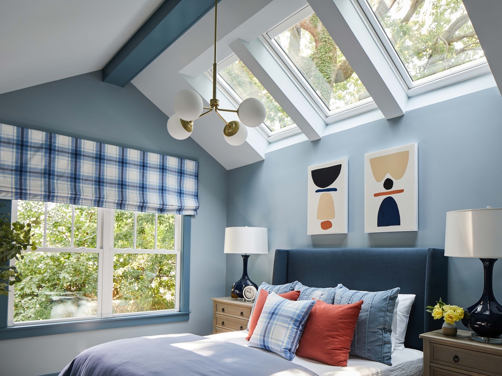 green bedroom skylights sisal headboard