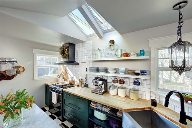 Kitchen skylights near the wall