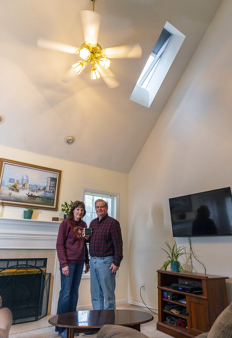 Two skylights and a ceiling fan