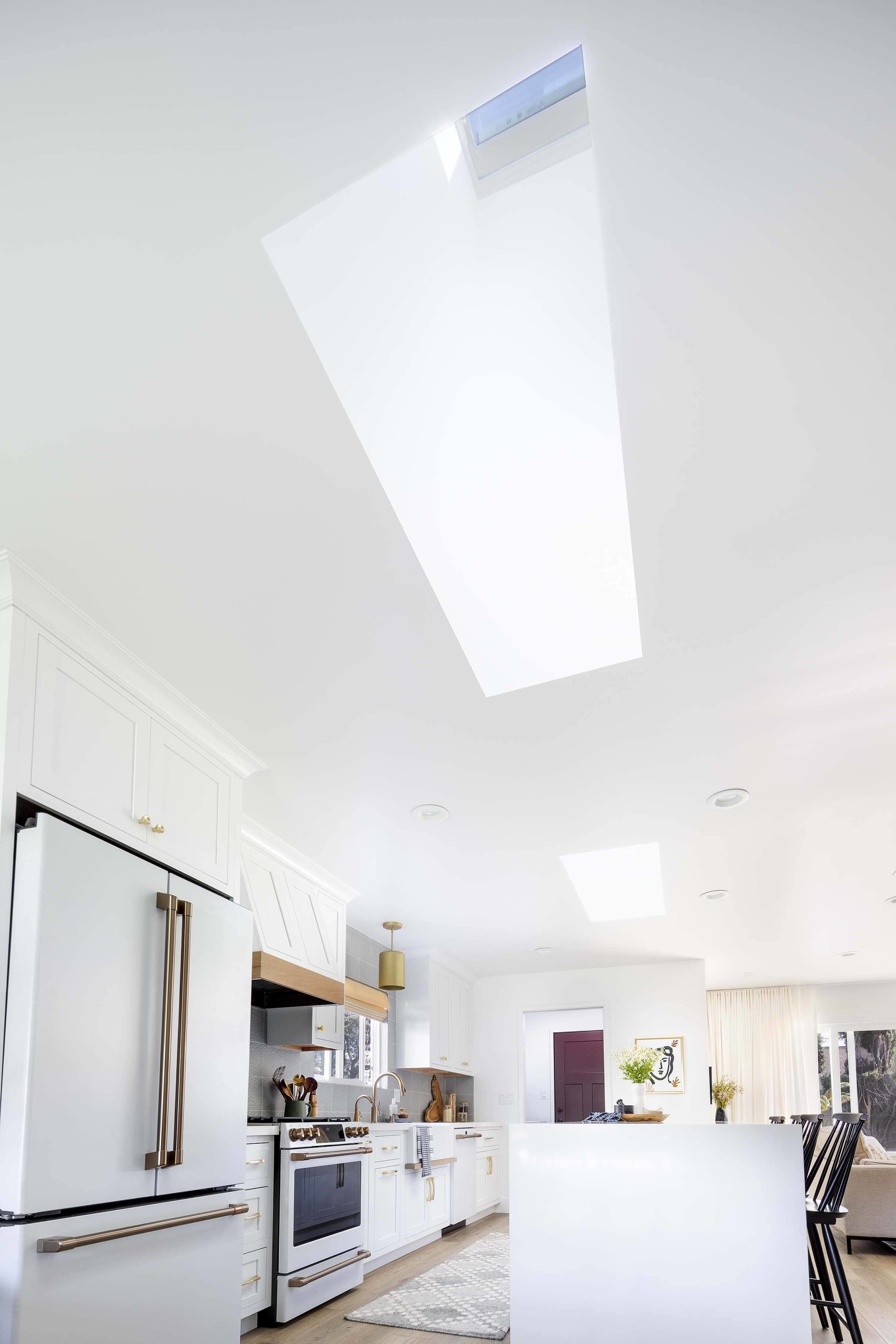 Skylight in white kitchen