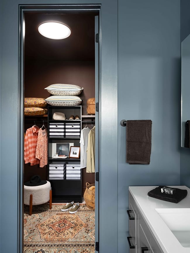 Sun Tunnel skylight brightens a closet painted dark brown