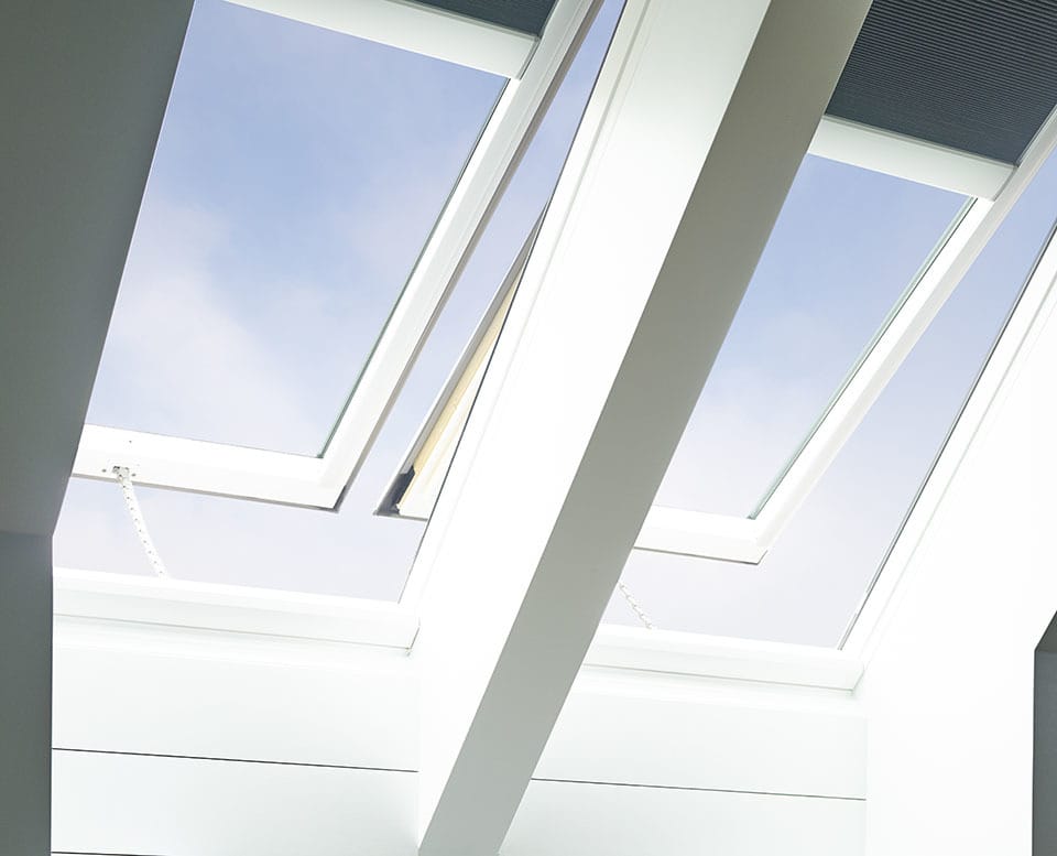 Two VELUX skylights with grey light blocking blinds