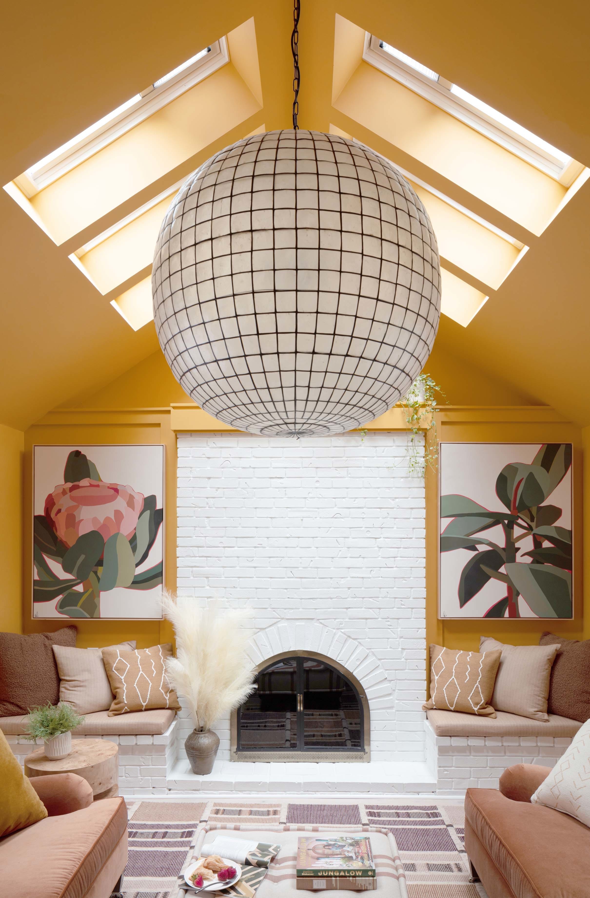 Living room skylights globe chandelier
