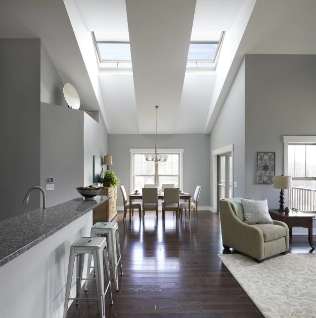 Living room skylights white grey