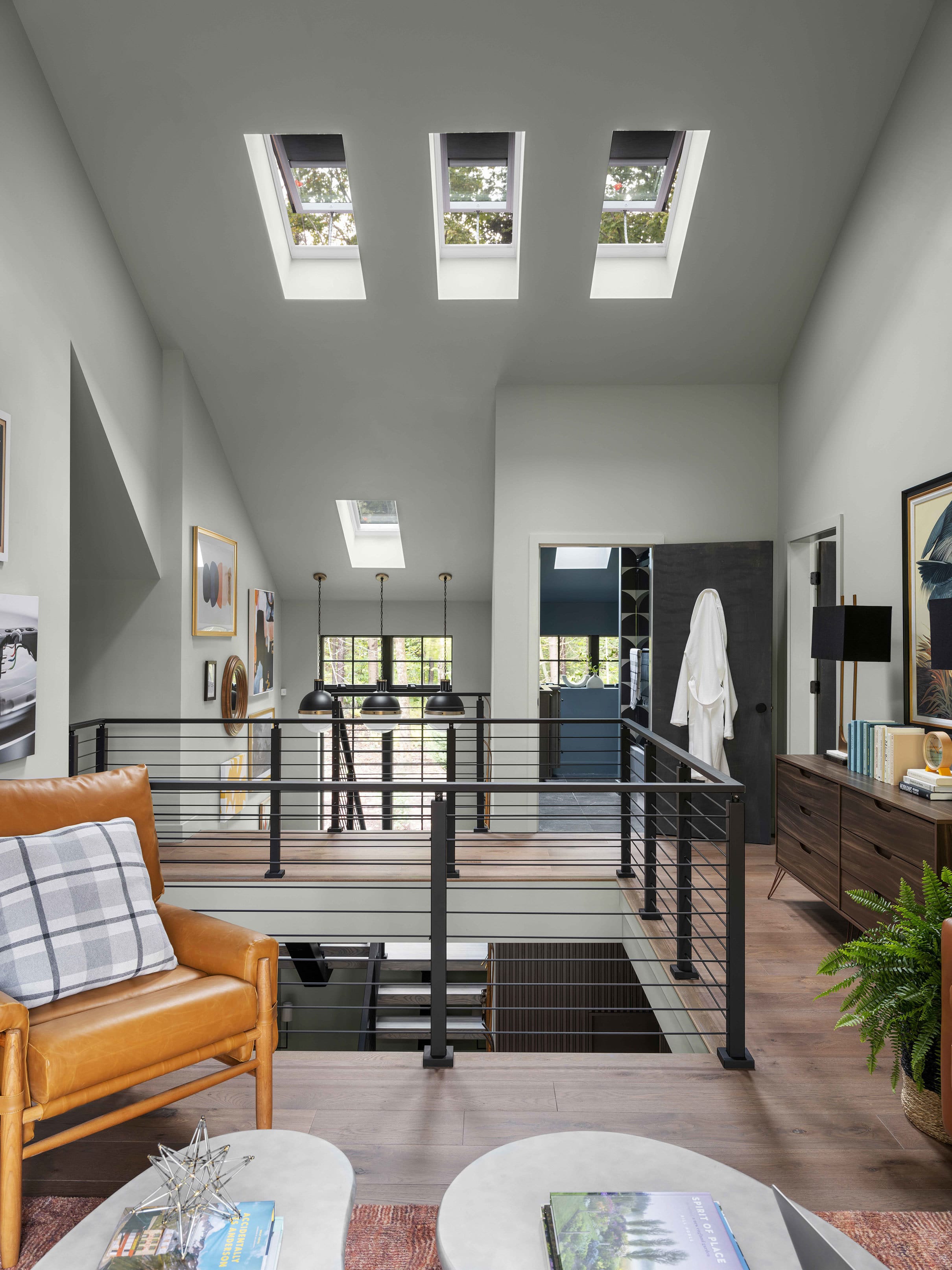 Loft skylights white walls stairwell