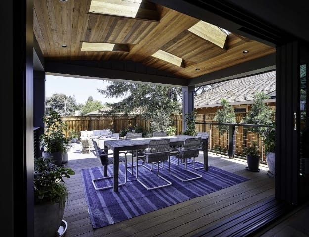 Porch four skylights redwood ceiling